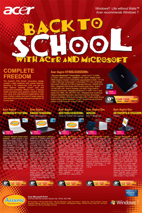 acer back to school promo 2010   asianic com ph